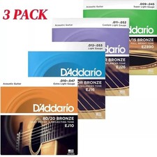 3pack D'Addario EJ Phosphor Bronze Acoustic Guitar Strings - EJ10 EJ16 EJ26