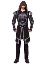 Mens Knight Style Dark Assassin Adult Fancy Dress Party Costume Black & Silver