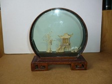 Vintage Chinese Carved Cork Diorama With a Glass & Wood Case