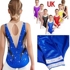 UK Kid Sparkly Rhinestone Gymnastics Leotard Ballet Dance Unitard Figure Skating
