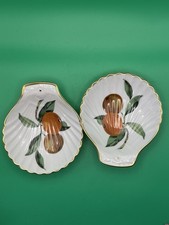 Royal Worcester Evesham Shell Dishes Pair 4.75” Gold Rim Fruit Design England