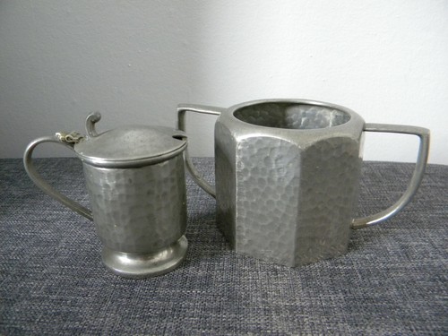 Hammered pewter sugar bowl and - pewter,