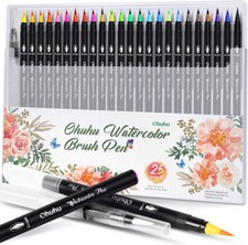Ohuhu Watercolor Brush Markers Pen - 24 dye brush pens and 1 water coloring brus