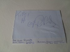 CLIFF RICHARD AUTOGRAPH -   Signed autograph book page LEGENDARY SINGER