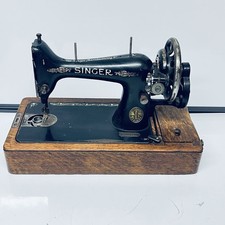 Vintage 1920s Singer Hand Crank Sewing Machine Antique Black Wood Case Working