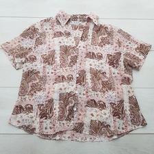 BERKERTEX Buttoned Shirt Top Size 16 Multi Paisley Collar Short Sleeve Casual
