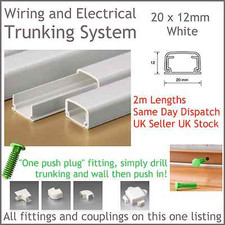 WHITE ELECTRICAL TRUNKING SYSTEM CABLE DUCTING WIRING CONDUIT 20 X 12MM 2M LONG