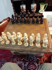 Greek Mythology Vintage   Chess Set and Large  Board.  Resin Pieces.