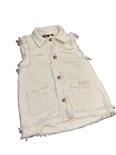 Zara white tweed fringe button - white,