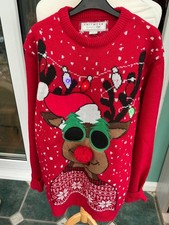 Mens Christmas Xmas jumper F&F tesco uk medium with lights funny reindeer 38/40’