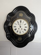 Late 19th Century French Ebonised Vineyard Clock Working With Key + Pendulum 