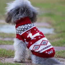 Christmas Dog Cat Sweater Warm Reindeer Knit Winter Pet Jumper Outfit
