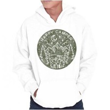 Vintage Outdoor Night Hiking Happy Camper Youth Hooded Sweatshirt Boy or Girl