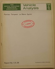 Pontiac Tempest Le Mans MIRA Confidential Test Report No. VA 39