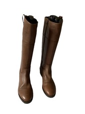 Dune Timi Brown Tan Leather Side Zip Tab Rider Boots size 7 EU40