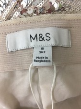 M&S Women's Trousers Silver Wide Leg Sequin Front Party Zip Lined Elastic New F1