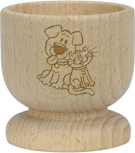 Dog cat wooden egg cup - &,