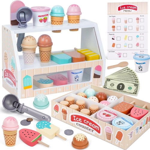 Wooden ice cream counter - ice,