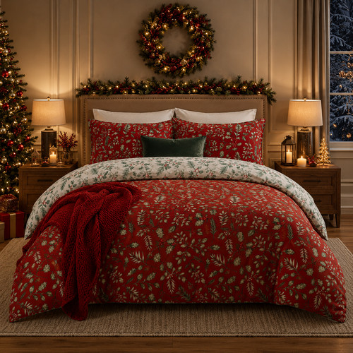 Christmas floral duvet cover - christmas,
