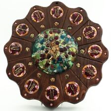 Wooden Wall Clock Enamel Inserts Hand Carved Wood with Quartz Battery Movement