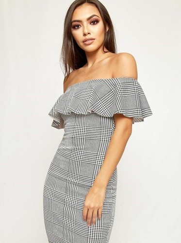 Black check bodycon - black,