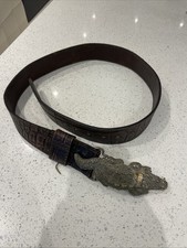 Diesel Men's Leather Belt with Crocodile Buckle Brown, Size 28 To 34 Italy Made