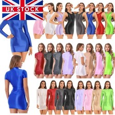 UK Women's Oil Glossy Smooth Tank Party Dresses Slim Fit Stretchy Bodycon Dress
