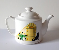 Black Cat Window Tulips Teapot