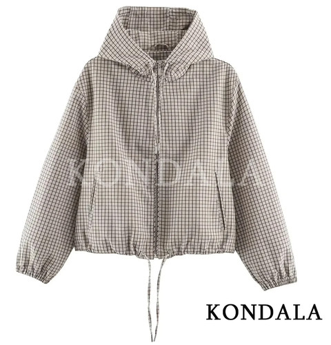 Women plaid jacket hooded - plaid,