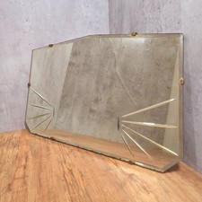 Vintage Art Deco c1930s Fan Etched Frameless Wall Hanging Mirror Bevelled Edges