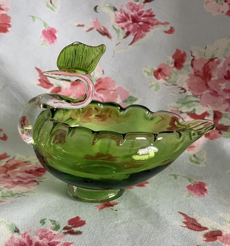 Vintage green duck art - duck, glass