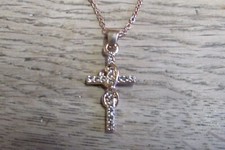 Diamante Cross Pendant Necklace 20inch (max) Chain