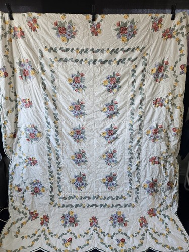 Vintage floral bedspread - bedspread, &