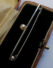 Antique Vintage 9ct Gold Pearl Tie Pin / Bar Brooch - Not scrap