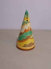CLARICE CLIFF CONICAL SUGAR SIFTER in SECRETS pattern.