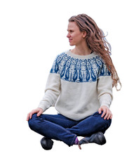 Knitting Pattern copy Ladies smug cat fair isle yolk sweater 34 - 71" 1086J