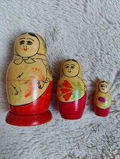 Vintage Russian Doll Matryoshka set of 3 wooden traditional stacking 