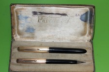Vintage 1950 Black  Gold Fill Cap Parker 51 Fountain Pen/Pencil Set 14ct Nib.
