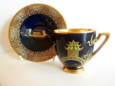 ART DECO CARLTON WARE PAGODA PATTERN ENAMELLED DEMI TASSE COFFEE CUP AND SAUCER 