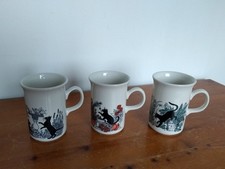 Set of 3 Vintage Churchill England Black Cat Mugs Coffee Tea  250ml