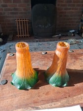 2 X Vintage Amber & Green Lily