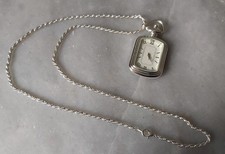 Watch On A Necklace Pendant Silver Tone Metal Chain Ladies