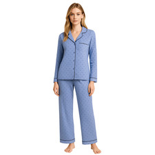 Women’s Super Soft Polka Dot Pyjama Set Blue Nightwear Long Sleeve