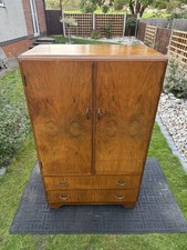 Antique Retro Walnut Tall-Boy Wardrobe With Pull-out Hanging Rail and Shelves