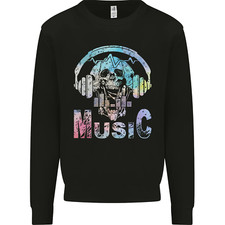 Music Skull With Headphones Dance Tekno Mens Sweatshirt Jumper