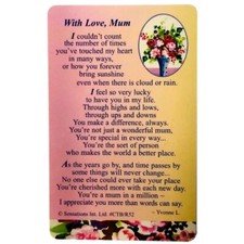 With Love,Mum .Sentimental Keepsake Wallet /Purse Card Christmas, Birthday, any