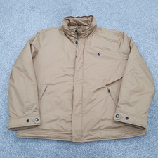 Ralph Lauren Harrington Jacket Mens XL Beige Fleece Lined Full Zip Hooded