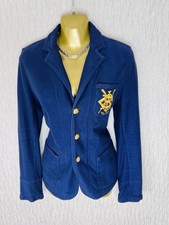 Exquisite Ralph Lauren Blue Knit Crest Embroidered Blazer UK8 Stunning