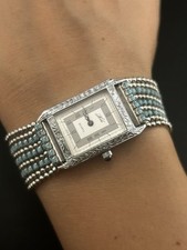 Vintage Rare Kirks Folly Silver Multi Strand Turquoise Rhinestone Watch