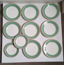 10 Green Rimmed George Jones Crescent Plates Antique c1910 2x7" 8x9"
